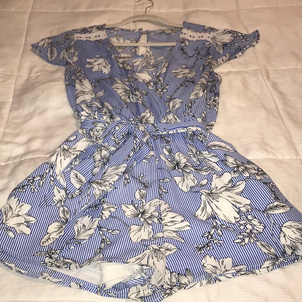 Blue White and black Romper